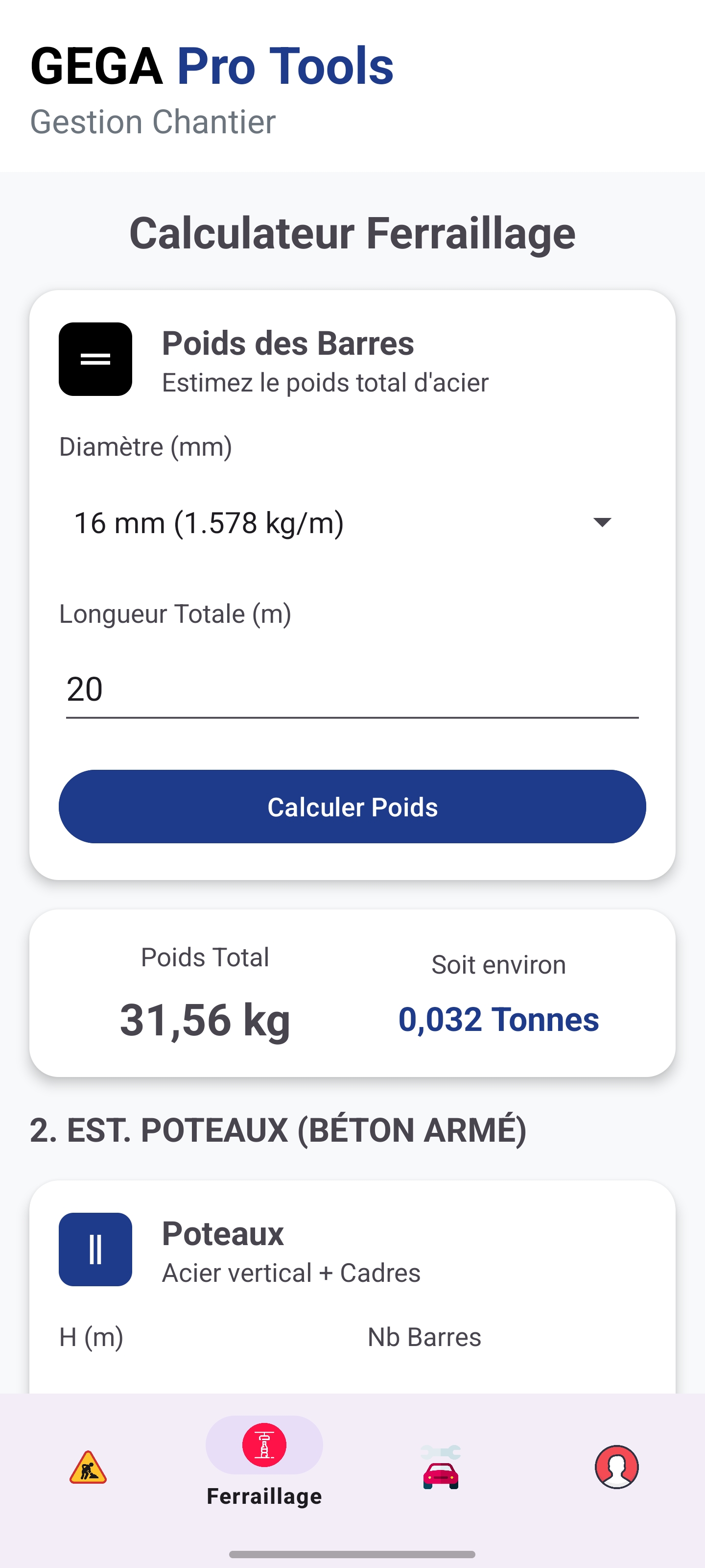 Calculateur Ferraillage