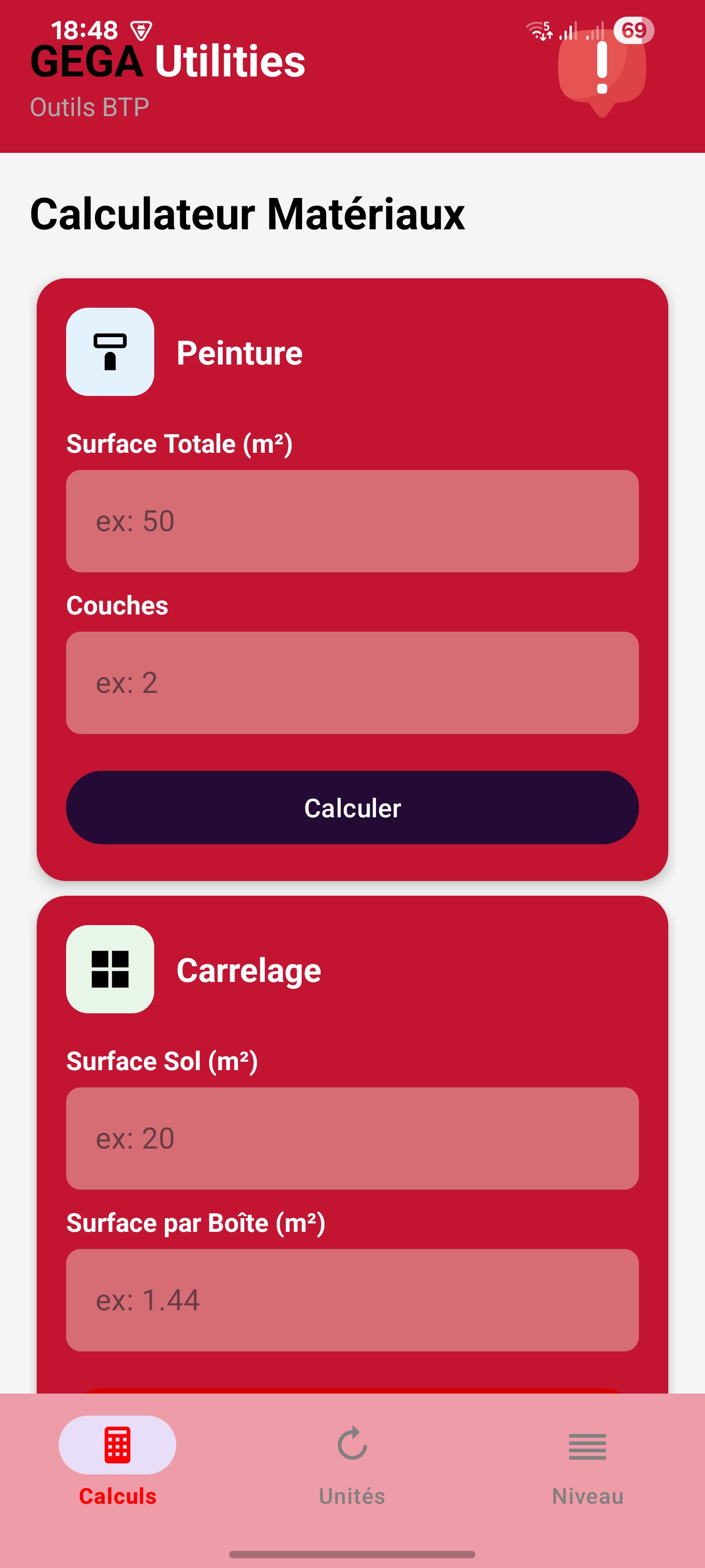 Calculateur Matériaux